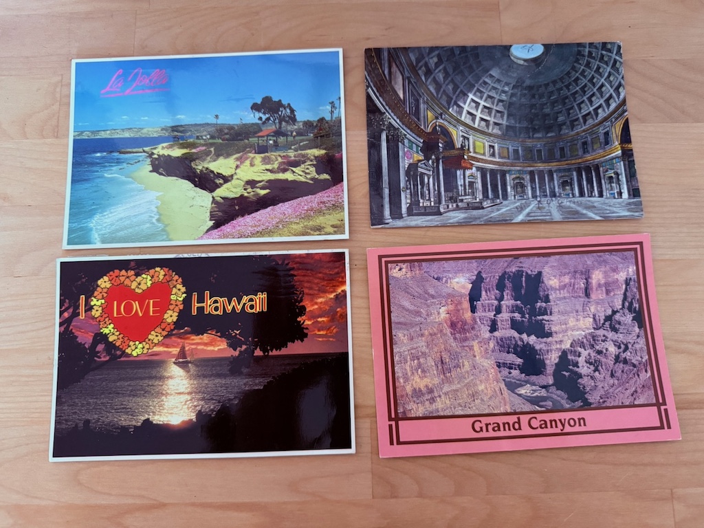 Postcards sent from a vacation in the 80s